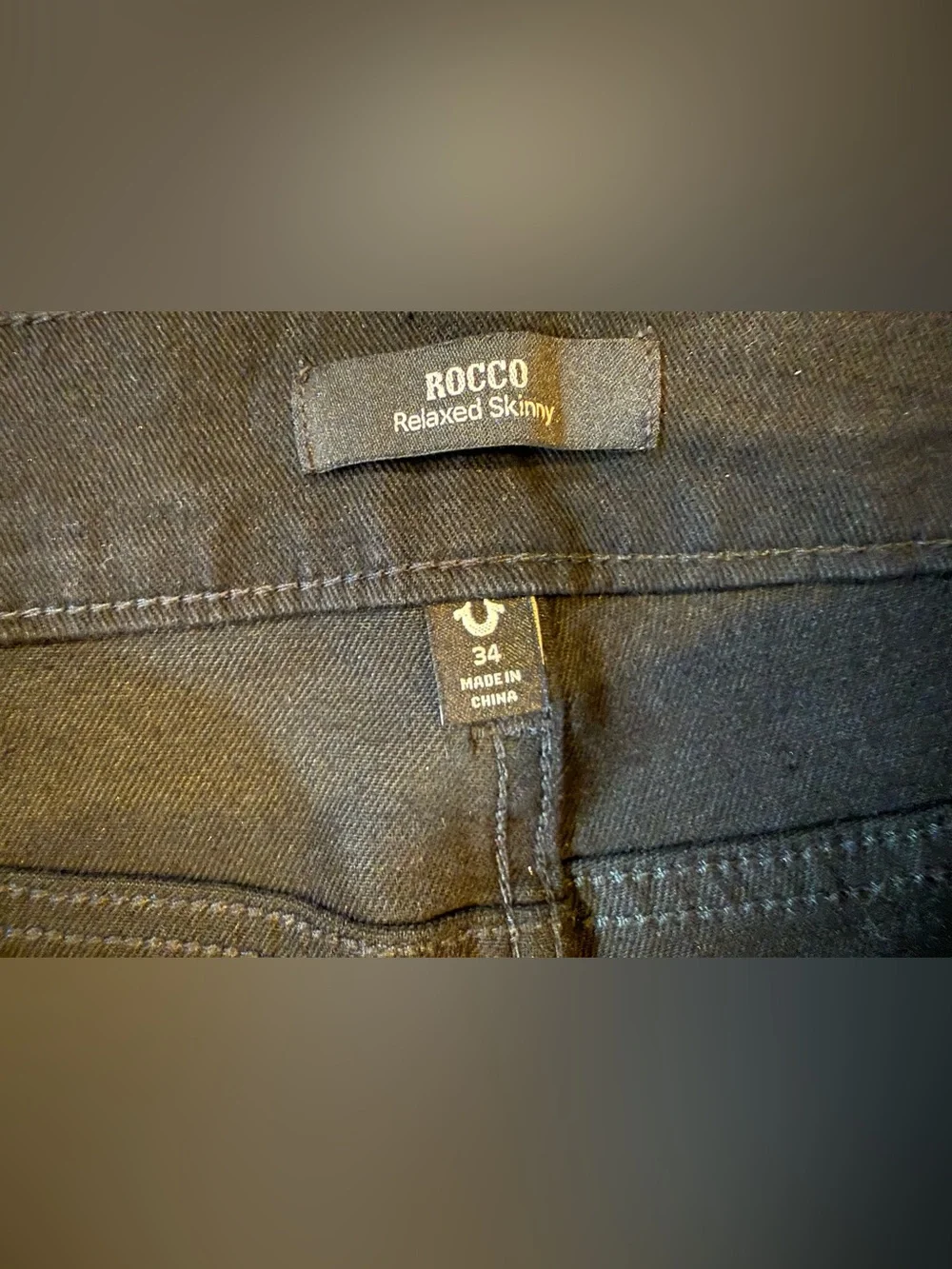 NWT True Religion Rocco Relaxed Skinny Jeans 34x32 Black Flap Pocket
